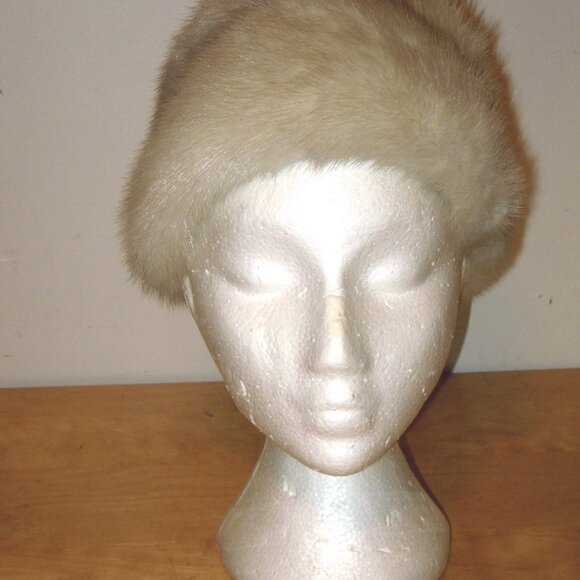1960'S Vintage Genuine Real WHITE Fur Hat Mink Sz Small Hurtig Furriers - Picture 5 of 5